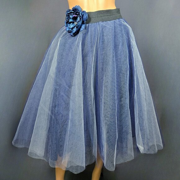 Vintage Tulle Tutu Skirt With Flower Size S Blue Midi Carrie SJP Gothic Fairy - Picture 11 of 11